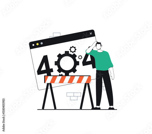  404 Error Page Under Construction Flat Illustration