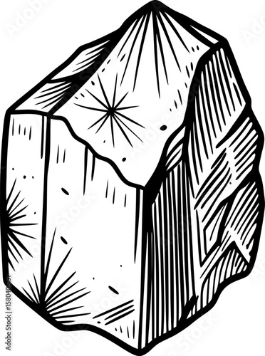 Hand drawn raw mineral crystal illustration rough geometric gemstone, vintage rock sketch, natural textured quartz