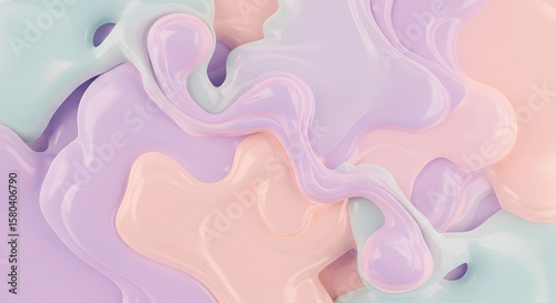 Abstract Fluid Art Composition in Soft Pastel Colors with Smooth Swirls and Textured Layers