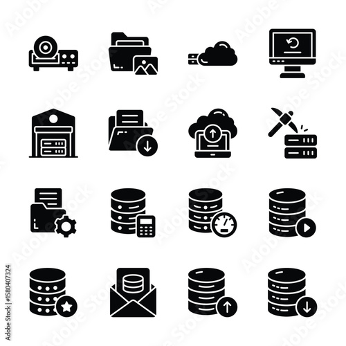 Get this catchy bundle of database repository glyph icons