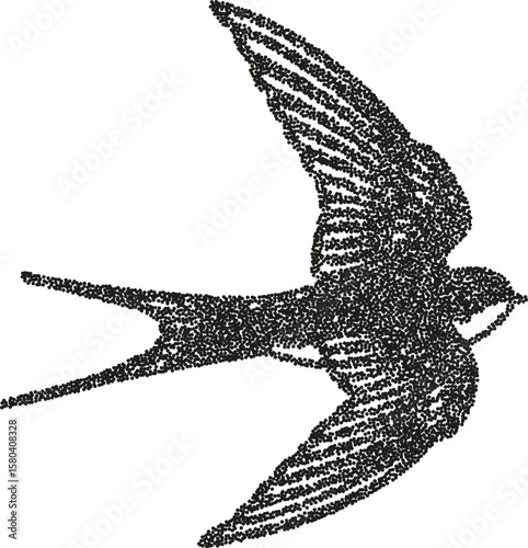 Swallow bird silhouette flying swift outline made of black stippling dots minimalist wildlife illustration, migration concept