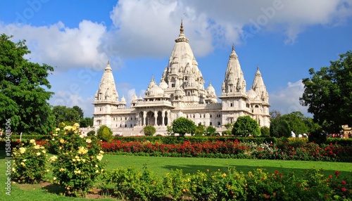 White temple amidst lush gardens