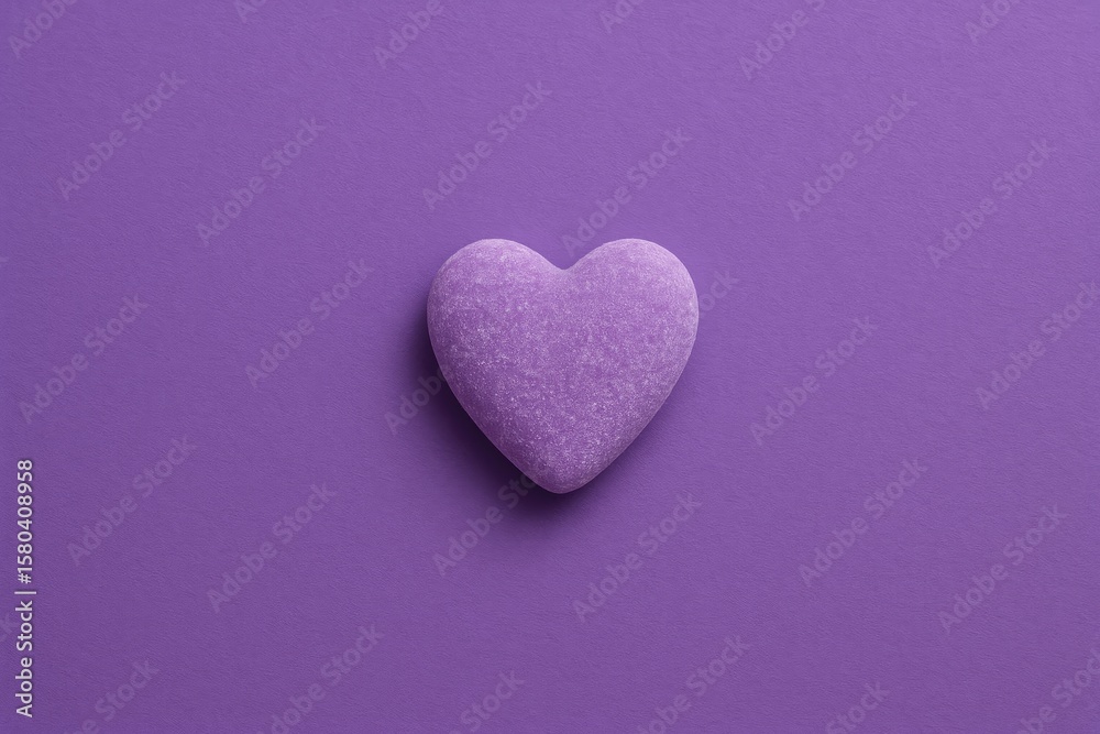 Obraz premium Purple heart-shaped candy on a matching background with a simple love theme