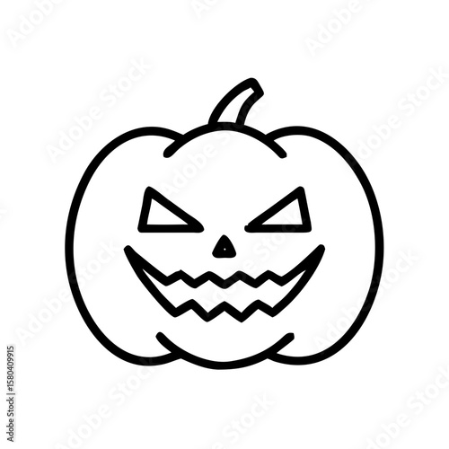 Scary Halloween pumpkin with jagged smile and sharp eyes outline  