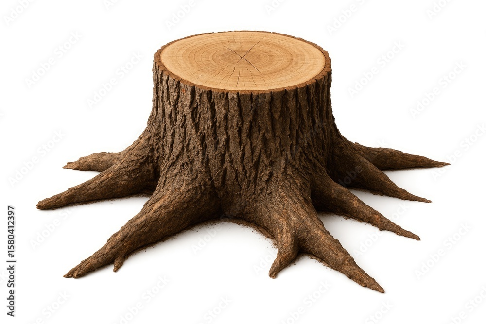 Obraz premium Single tree stump on plain white background with clipping path