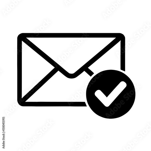 Black and White Email Sent Confirmation Icon Vector - Message Delivered Symbol