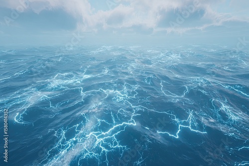 Vast ocean surface, electric blue streaks