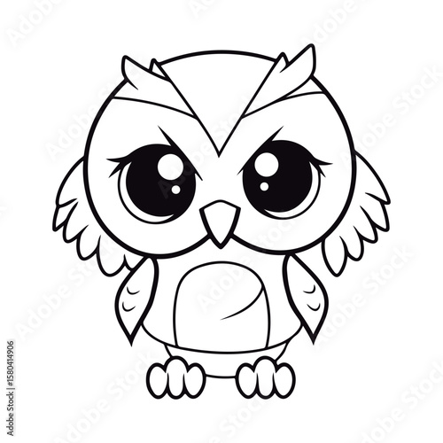 Coloring Page Of cartoon cute baby Owl kawai Coloring Book for kids.