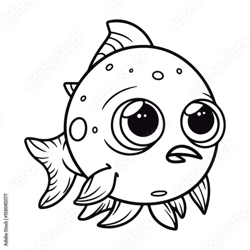 outlined baby cod fish kawai coloring page illustration.