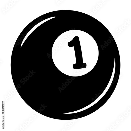 Black and White Pool Ball Number 1 Icon Vector - Billiards Game Symbol