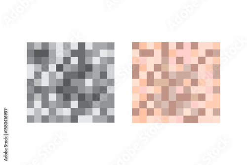 Twin pixel squares. Grayscale color contrast. Mosaic blocks Vector. Abstract sample swatches.