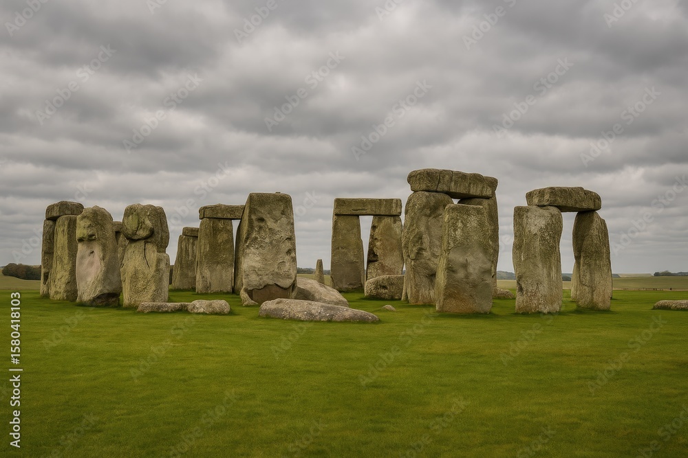 Naklejka premium Mystical Stonehenge Amidst Overcast Skies