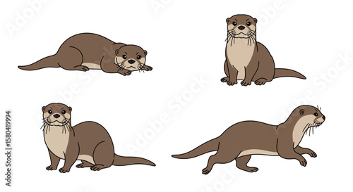 Cartoon otter in various poses representing playfulness and curiosity  