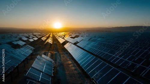 Solar Power Plant with Rows of Solar Panels Under the Sun in a Renewable Energy Field