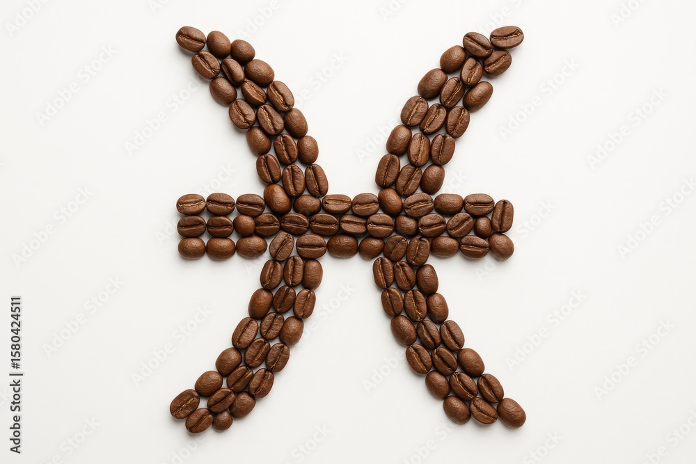 Obraz premium Coffee bean zodiac sign Pisces isolated on white background