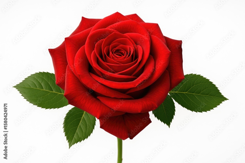 Fototapeta premium Single red rose blossom isolated on a white background