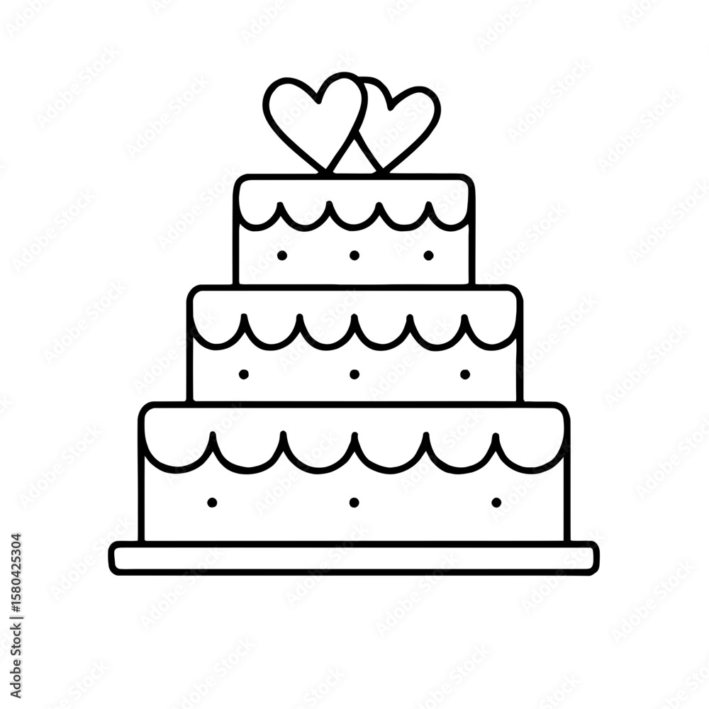 Tiered wedding cake with hearts icon symbolizing love and celebration Tiered wedding cake with hearts icon symbolizing love and celebration