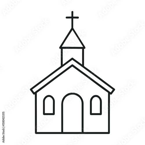 Minimalist church outline icon with cross symbolizing faith and worship