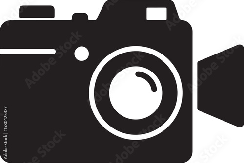 Black and white icon of a digital camera for photography and videography