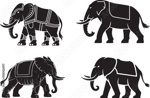 Fantasy Creature Mount Vector Silhouettes -Elephants for Game Assets