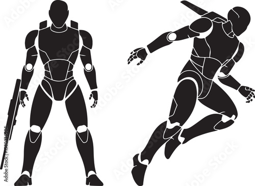 Sci-Fi Robot Action Pose Vector Silhouettes 