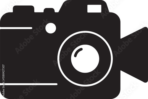 Black and white vector illustration of a digital camera for photography and filmmaking