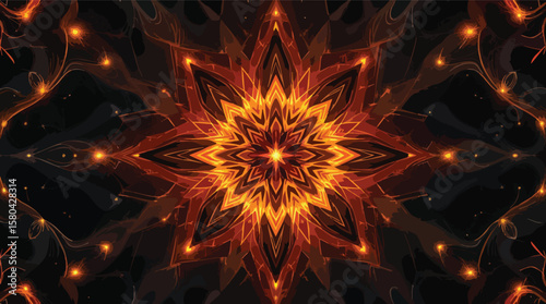 Intricate floral mandala design in warm fire tones evoking mystical and artistic themes.
