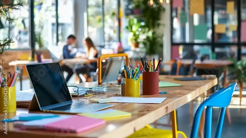 Wallpaper Mural Laptop on a wooden table in a modern workspace Torontodigital.ca