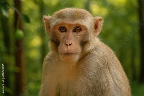 Close-up of a typical monkey's face in the wild