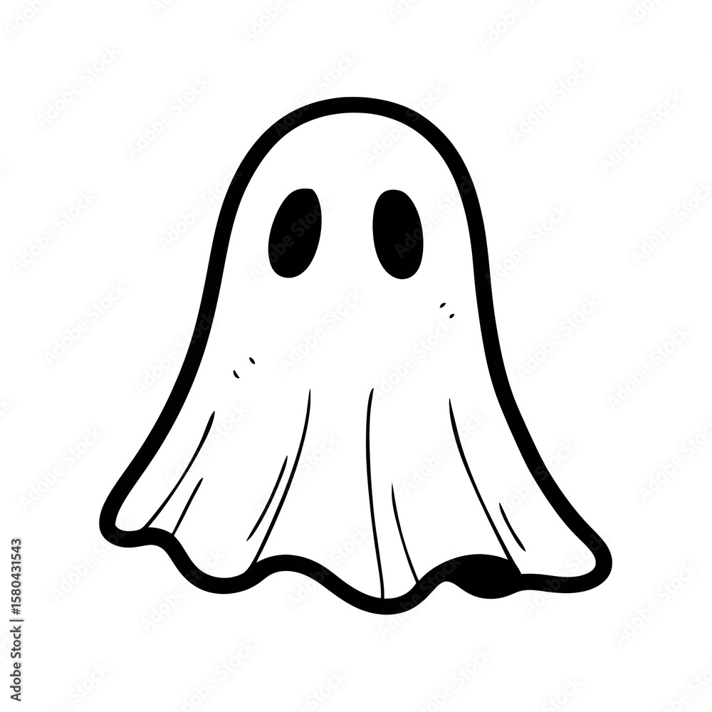 Playful Hand-Drawn Black Cartoon Ghost Illustration with Whimsical and Friendly Halloween Vibe Playful Hand-Drawn Black Cartoon Ghost Illustration with Whimsical and Friendly Halloween Vibe