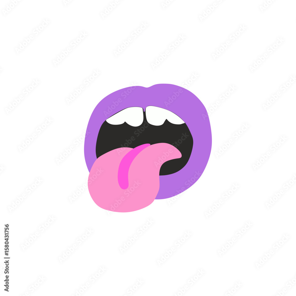 Obraz premium Silly Face with Tongue Out in Flat Purple and Pink – Funny Childlike Emotion Icon in Doodle Style on Transparent Background for Sticker Packs, Emoji Sets, and Kids’ Learning Apps