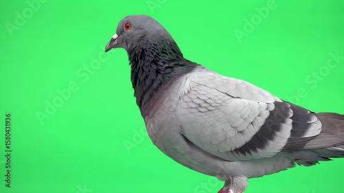 Wallpaper Mural Rock Dove Bird Isolated on Green Screen Background, Profile View of a Common Urban Pigeon Ready for Chroma Keying and Digital Compositing Torontodigital.ca