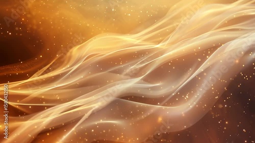 Golden Abstract Flowing Fabric with Sparkling Particles Video Background