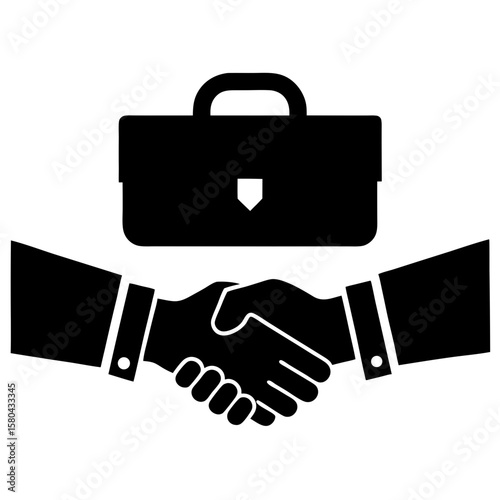 Handshake below briefcase business deal agreement silhouette vector illustration
