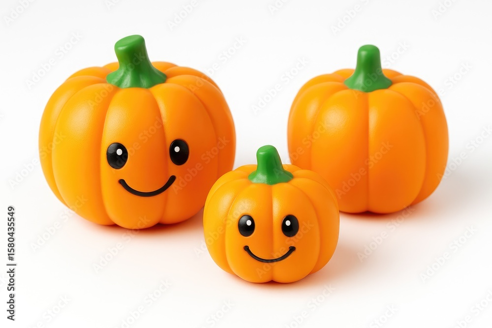 Obraz premium Children's pumpkin-themed toys on a plain white backdrop