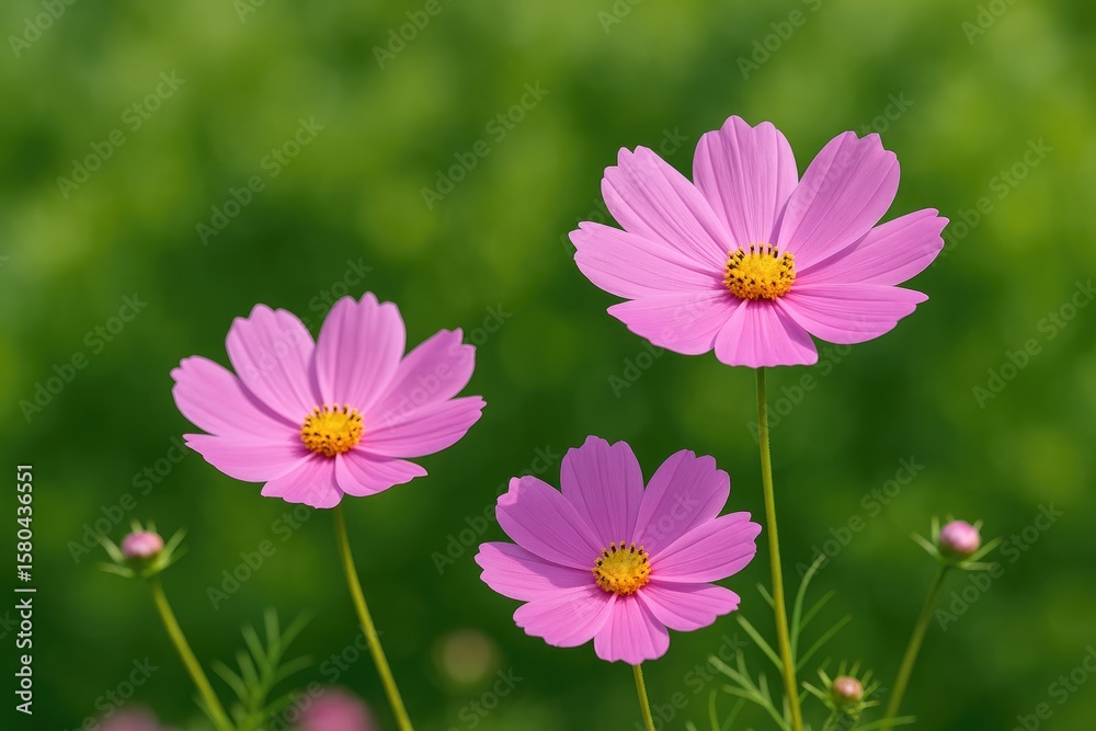 Vivid pink blossoms set against lush greenery Vivid pink blossoms set against lush greenery