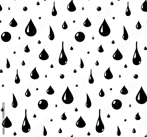 Rainy drops seamless pattern. Vector graphic line illustration. Silhouette sign for logo, print, comics, fashion, pop art, boards, design, stickers, decoration, posters