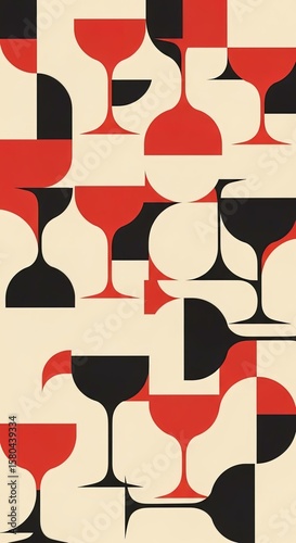 Wallpaper Mural Pattern of Red and Black Wine Glass Silhouettes Torontodigital.ca