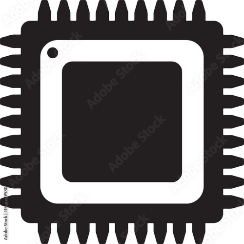 Simple vector illustration of a black and white microprocessor chip symbol for design