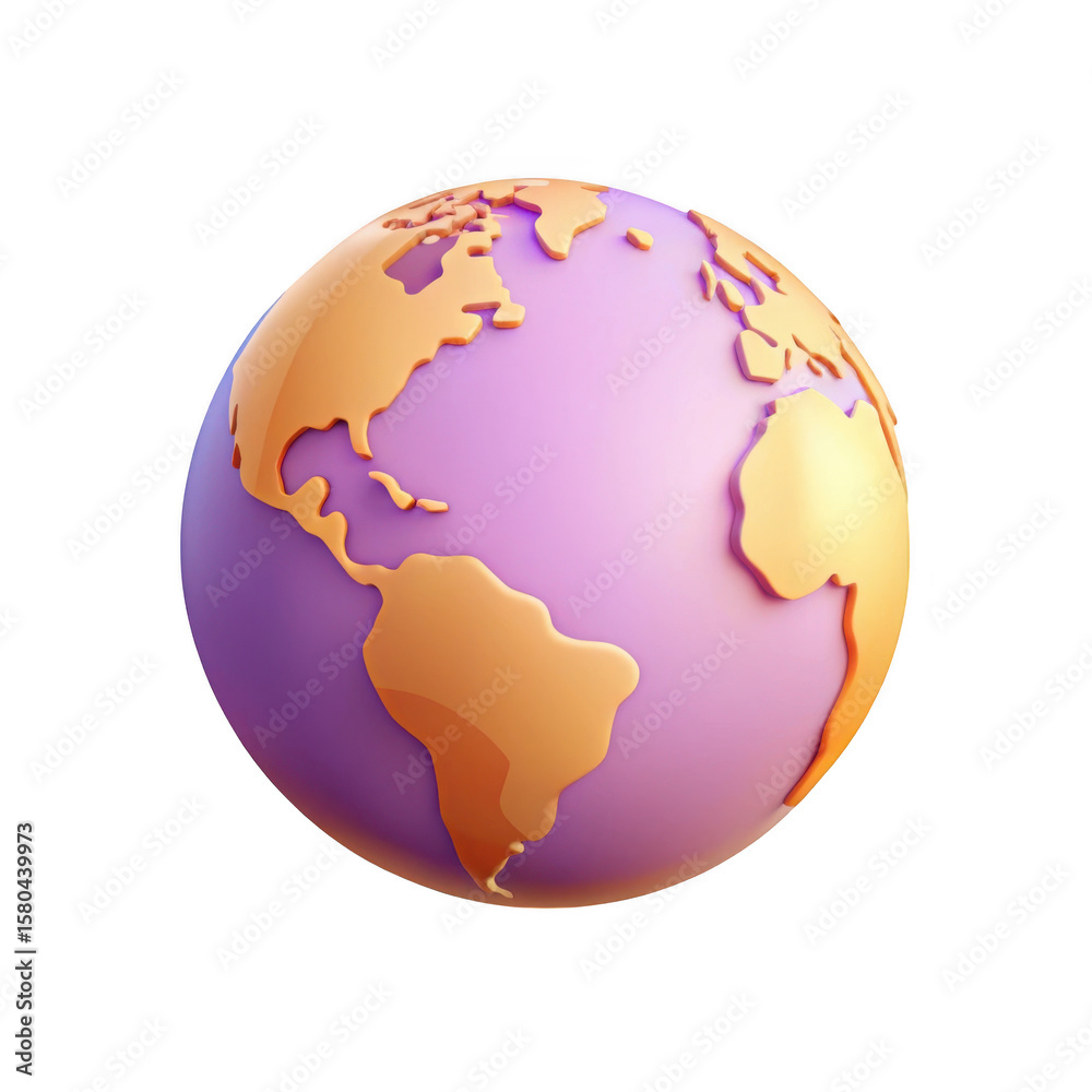 Fototapeta premium 3d stylized earth globe with purple and orange colors isolated on transparent background
