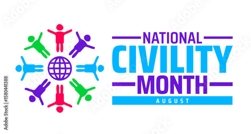national civility month background, banner or poster design template. observed every year in August. Holiday concept. Use to any Template, card, poster, placard, template.