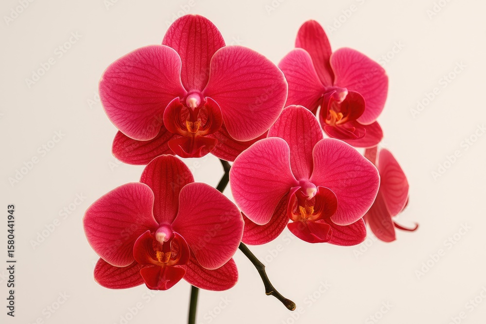 Obraz premium Close-up of a vibrant pink and red peloric orchid in bloom against a plain backdrop