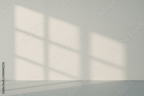 Interior wall background with studio lighting and backdrops displaying products with window shadows in white and blue hues for text placement and presentation