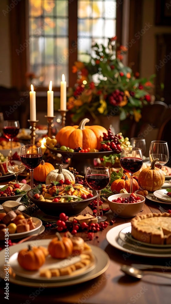 Naklejka premium Thanksgiving feast, autumnal table setting (1)