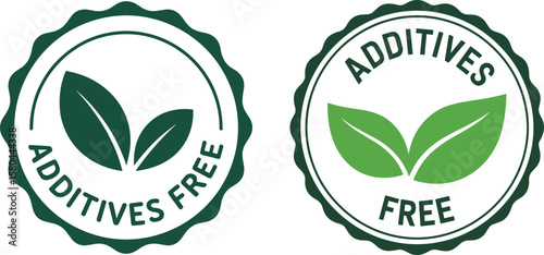 Green Additives Free Seals with Leaves, Certifying Natural and Pure Food Products