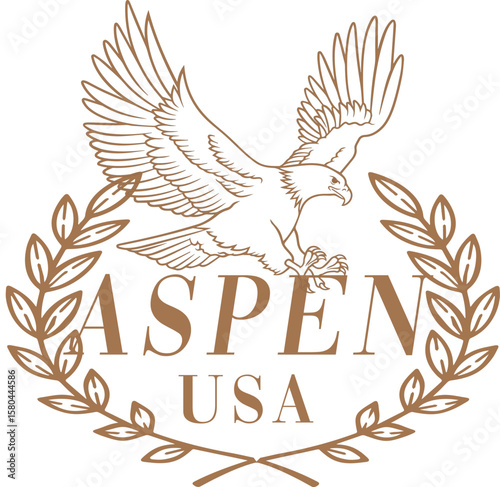 Eagle usa wild aspen california wreaf birds American hawk adventure vintage Varsity College Trending Graphic Tee t-shirt logo slogan artwork typography tote badge emblem crest biker green brown 