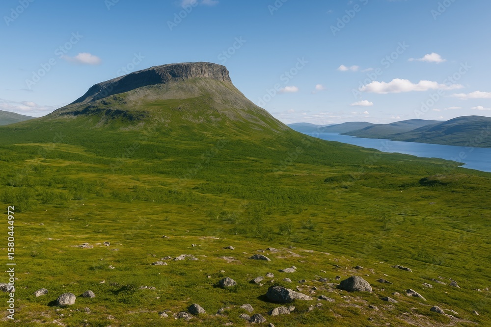 Fototapeta premium Southern view of Saanatunturi mountain in Finnish Lapland near Kilpisjarvi
