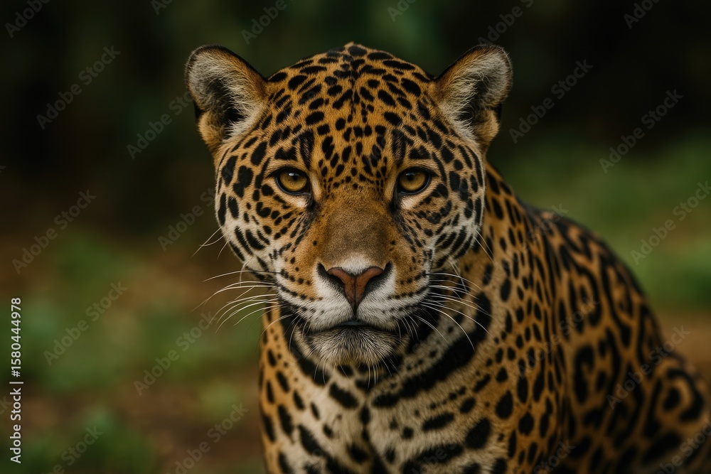 Naklejka premium Close-up of a South American jaguar with a blurred background