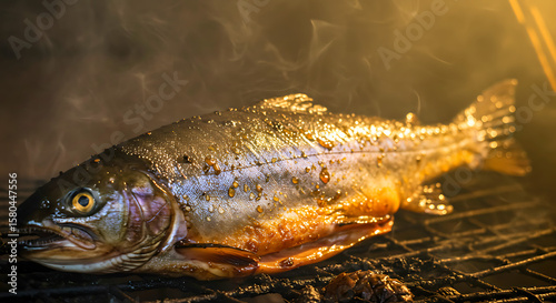 Canadian Nahanni Trout. Arctic char smoked over spruce cones, resinous aroma crystallizing on skin, cedar smoke 