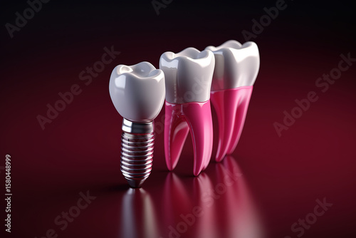 Detailed view of dental implant surgery with gum and bone integration process